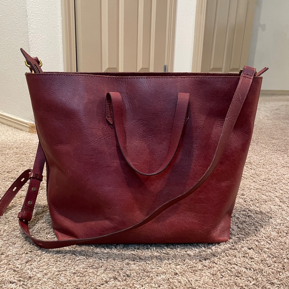 Madewell Zip-Top Transport Carryall Tote Burgundy